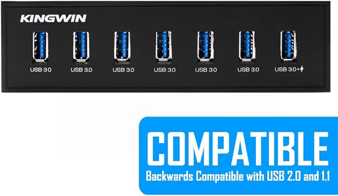 Kingwin Front Panel USB 3.0 Hub 7 Port &amp One Fast Charging USB 2.1A Charging Port