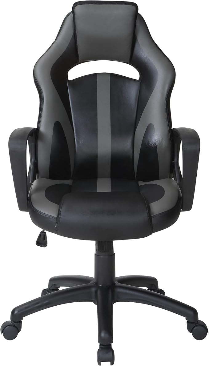OSP Home Furnishings Influx Adjustable Faux Leather Gaming Chair with Lumbar Support and Full 360 Rotation Grey Accents