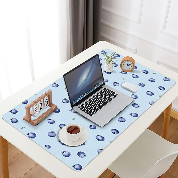 Cute Blueberry Blue Extended Gaming Keyboard Mouse Pad Non-Slip Leather Home Office Desk Mat Protector Laptop Desk Pad Writing Pad
