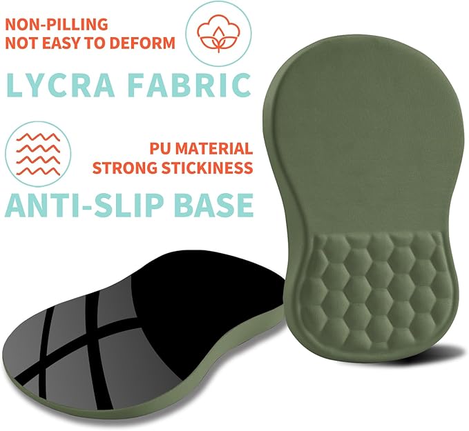 Ergonomic Mouse Pad Wrist Support with Memory Foam Massage Bulge Carpal Tunnel Pain Relief Mousepad Wrist Rest for Mouse(12x8 inchOlive Green)
