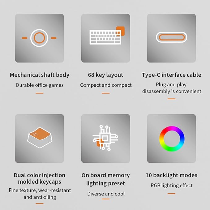 Vikye Mechanical Gaming Keyboard RGB Backlight Compact 68 Keys Mini Wired Office Keyboard with Blue Switch Suitable for Windows for Android PC Laptop (White