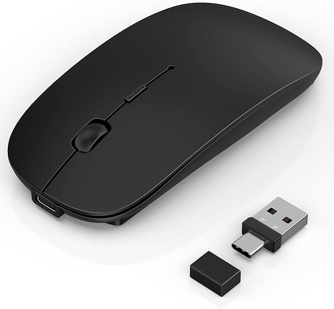 Wireless Mouse for Laptop/MacBook Air/Pro &amp iPad Mouse Jiggler Mode Bluetooth 5.2/2.4G Rechargeable Silent Click 3-Level DPI Slim Portable USB-A&ampC Receiver (Mouse Jiggler Mode Black)