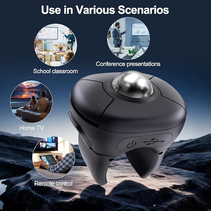 Plima Rechargeable Wireless Dual-Mode Ring Mouse can be Switched to Function as a PowerPoint and Keynote Presentation Remote and is Compatible with Both PC and Mac Desktop and Laptop Computers.