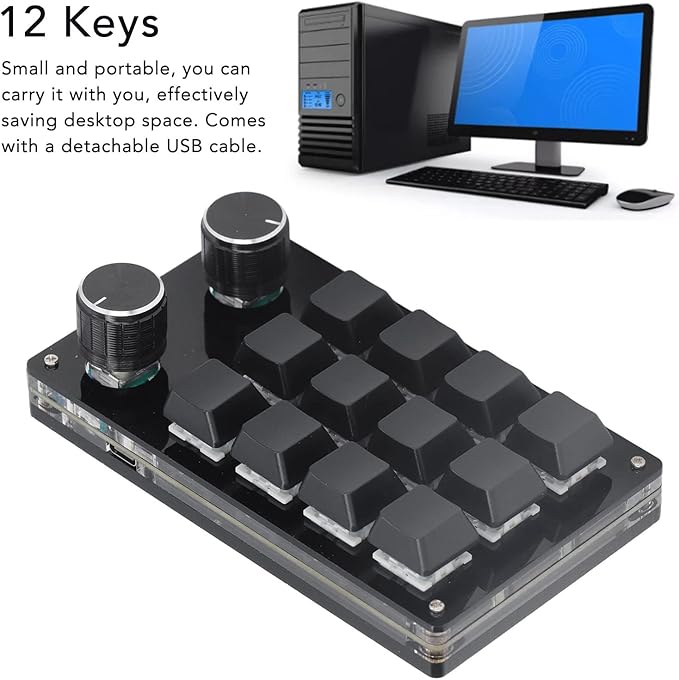 One Handed Macro Mechanical Keyboard 12 Keys Programmable Keypad with 2 Knobs USB Mechanical OSU Gaming Keyboard for
