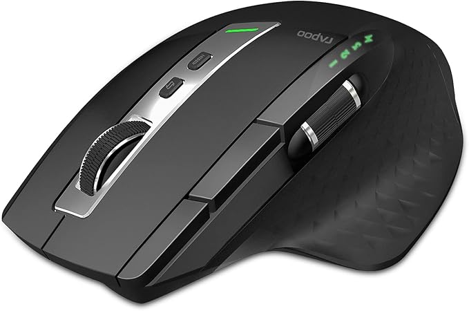 Rapoo Bluetooth Wireless Mouse 4 Adjustable DPI Rechargeable Multi-Device (3 Bluetooth+USB) Programmable Ergonomic Mouse with Side Roller Laser Mouse for Laptop Desktop PC