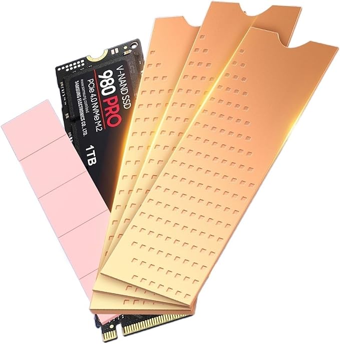 Copper M.2 Heatsink 3pcs 2280 SSD Copper Cooler Solid State Disk Cooler with Thermal Pad for Laptop Desktop (Color : Copper 2)
