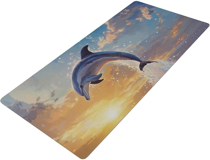 Mouse Pad Desk Mat Leather Desk Pad Large Gaming Desk Cover Protector Mat for Keyboard Computer Laptop Office Waterproof 47.2 x 23.6 Inch Dolphin Jumping Sunset Blue