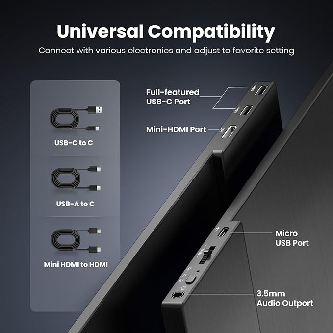HONGO Portable Monitor 15.6'' 1080P FHD USB-C Portable Laptop Monitors Smart Cover &amp Dual Speaker HDMI Computer Display IPS HDR External Gaming Monitor for PC Phone Mac Xbox PS4 Switch
