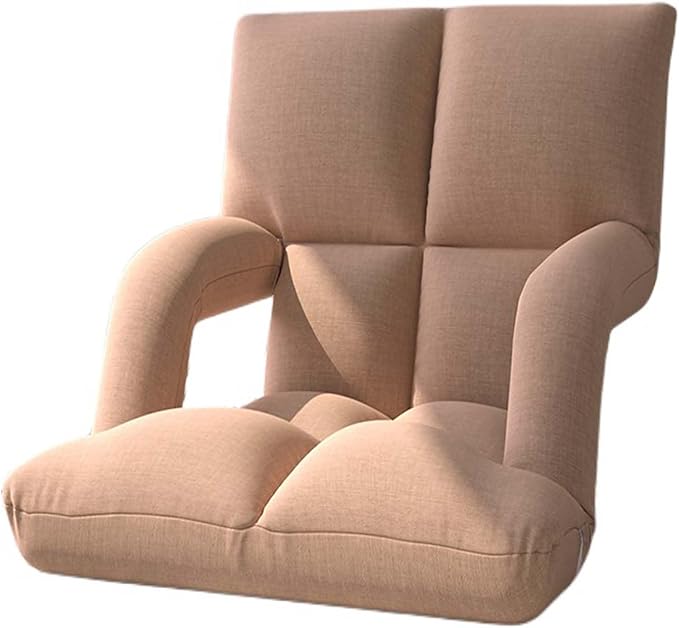 Adjustable 6-Position Floor ChairLazy Sofa Chair with Back SupportFolding Chaise Lounge Sofa Chair with ArmrestPadded Comfy Recliner Gaming Chairs for Living Room Bedroom (Beige)