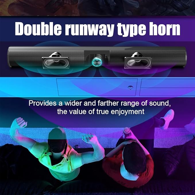Dual Channel Stereo with 3 Sound Effects and RGBs Knob BT 5.3 Wireless Speaker for TV/Computer/Phone 2000mAh Battery Rechargeable