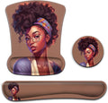 Ergonomic Mouse Pad Wrist Support Gel and Keyboard Wrist Rest Set American Women African Black Design for Laptop Mac Gaming and Office Durable Comfortable and Pain Relief + Coaster