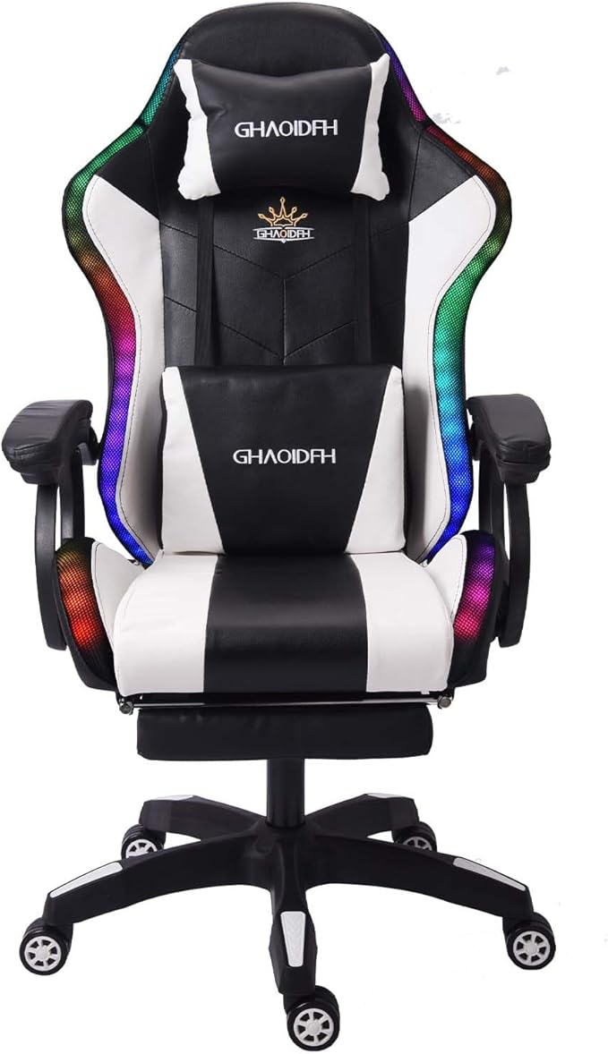 TBQATNTS Ergonomic Gaming ChairErgonomic Video Game Chair With MassageWith Footrest Video Game Chair High BackLed LightsSeven Point MassageWith Adjustable Lumbar SupportFor Office Or GamingWhit