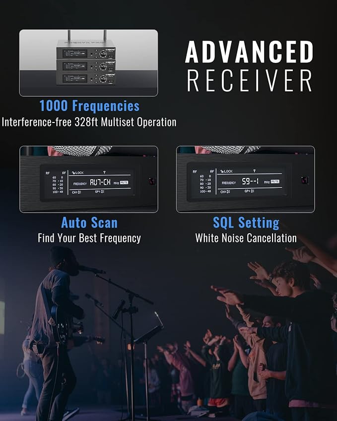 Phenyx Pro True Diversity Wireless Microphone System w/ 1000 Tunable Channels Single Cordless Mic Set w/Auto Scan UHF Professional Dynamic Microphone for Singing Stage &amp Studio (PTU-1U)