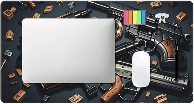 Handguns and Scattered Parts Desk Cover MatExtended Large Mouse PadComputer Laptop Mat Desk Decor for Office Game Home 30x16 Inch