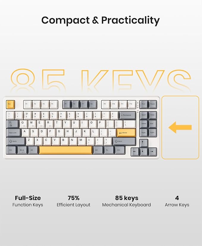 KN85 Wireless Mechanical Gaming Keyboard 75% Layout with RGB Backlit Custom Hot Swappable Creamy Sound Bluetooth/2.4GHz/USB-C Compatible with Windows/Mac/PC(Retro BeigeLinear Switch)