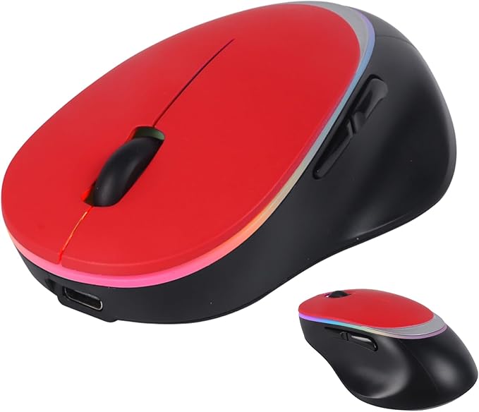 Type-C RGB Wireless Bluetooth Mouse - Ergonomic Rechargeable Silent Clicks for Laptops and PCs - Ideal for Office and Gaming Use (Red)