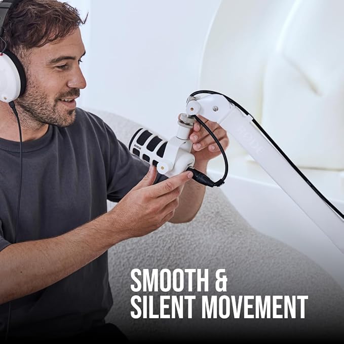 Rode XDM-100 USB Dynamic Microphone with White PSA1+ Desk-Mounted Broadcast Microphone Boom Arm and White NTH-100 Professional Over-Ear Headphones