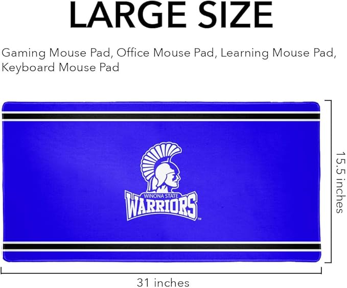 Winona State Warriors Primary Logo Stripes Large Gaming Mouse Pad Desk Mat with Stitched Edges Non-Slip Base for Gamer Home and Office 31.5 x 15.7