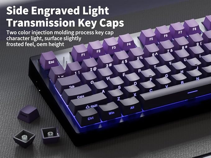 MK870 Wireless Mechanical Gaming Keyboard80% Purple Custom Creamy Sound Keyboard with Shine Through PBT KeycapsPre-lubed Linear SwitchesHot-SwappableRGB Backlit2.4GHz/USB-C/BT5.0