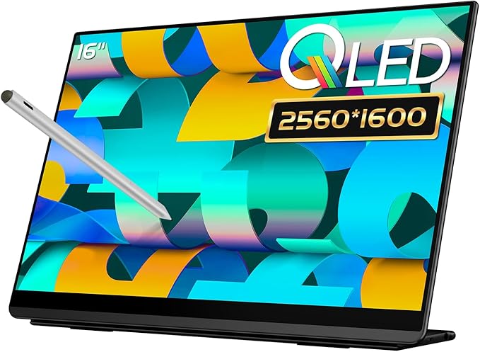 EHOMEWEI Q3 Portable Touchscreen Monitor with Stylus Pen 2.5K 60Hz 16'' 2560 * 1600 400 Nit HDR Brightness FreeSync Eye Care Laptop/PC/Phone/Game Console