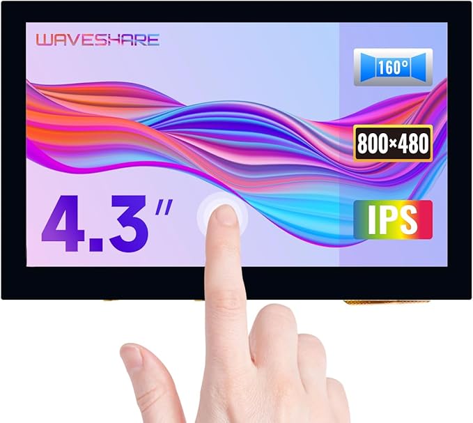 waveshare 4.3inch Capacitive Touch Display Compatible with Raspberry Pi 5/4B/3B+/3A+/3B/2B/B+/A+/CM3/3+/4 800×480 Resolution IPS Wide Angle MIPI DSI Interface