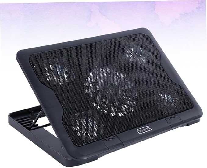 Generic USB Laptop Cooling Device 5 Fans Cooler Stand Adjustable Multi-Angle Laptop Cooling Unit with Anti-Skid Base for Gaming and Office Use Black