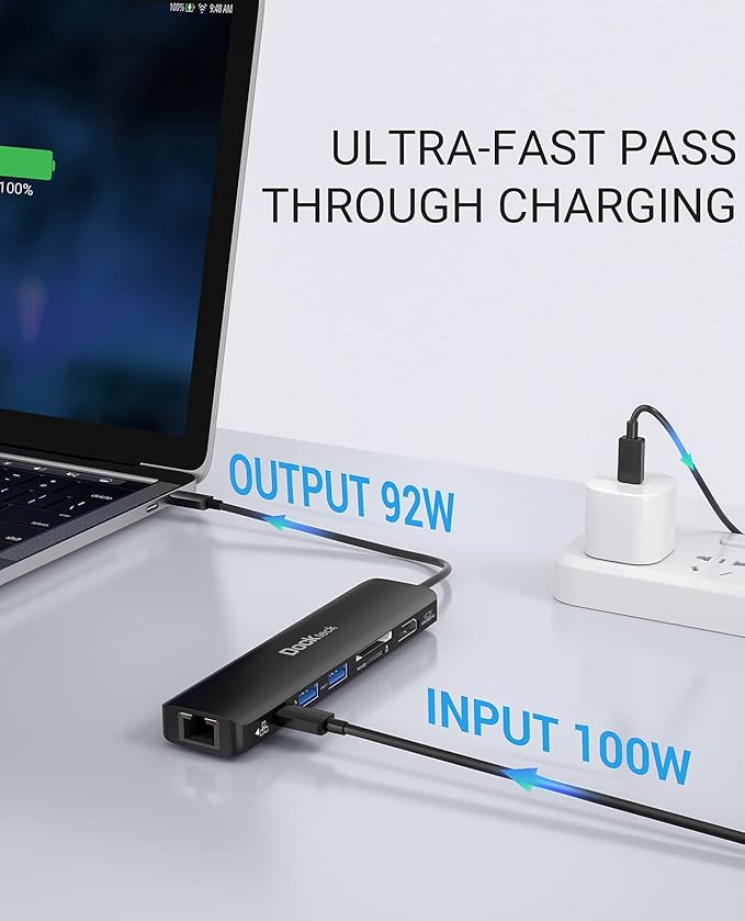 USB C Hub 4K 60Hz Dockteck 7-in-1 USB C PD Ethernet Hub Dongle with 4K 60Hz HDMI 1Gbps Ethernet 100W PD 2 USB 3.0 SD/Micro SD for MacBook Air/Pro M1 2020 iPad Pro 2021 iPad mini 6 and More