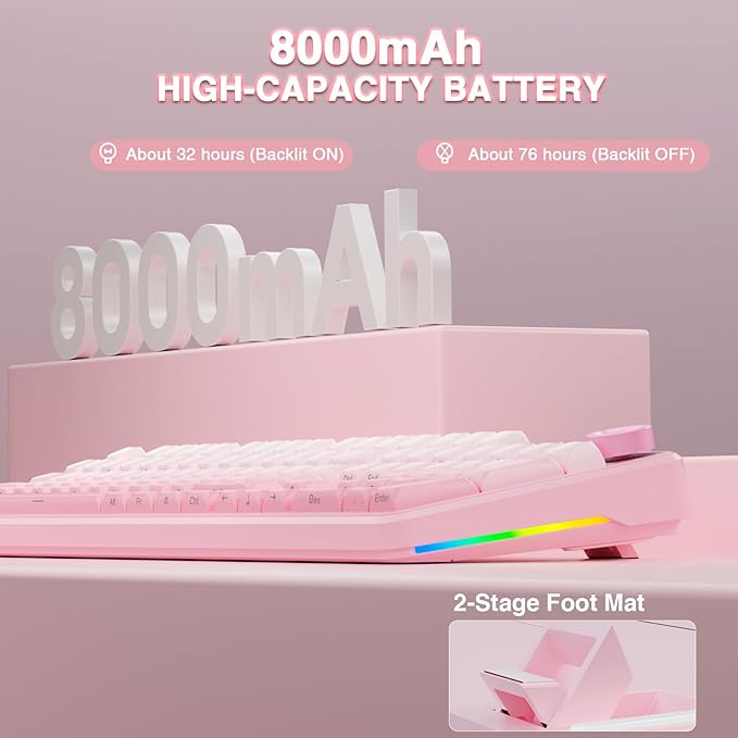 AULA F108 PRO - Wireless Mechanical Keyboard with Screen &amp KnobFull Size Keyboard with 8000mAh BatteryPre-lubed SwitchesSide Printed PBT KeycapsRGB Backlit Hot Swappable Custom Pink Keyboards