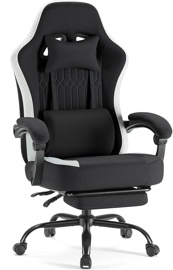 DUMOS Gaming Chair with Linkage Armrests Video Game Chairs with Pocket Spring Cushion Ergonomic Computer Silla Gamer Office Desk Chair with Footrest for Adults &amp Students Black