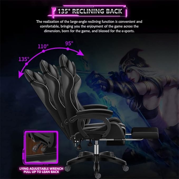 Gaming Chair with Speakers and LED Lights Massage Computer Chair for Adults Video Game Chair with Footrest and Lumbar Support PU Leather Gamer Chair for Adults and TeensWhite