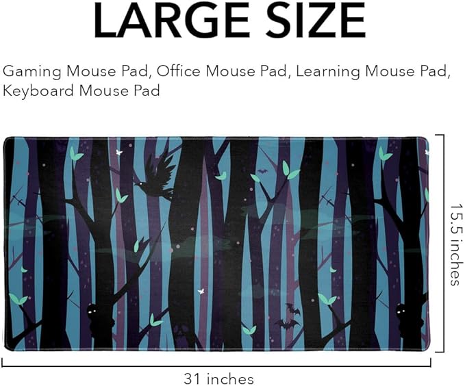 Spooky Dark Forest with Crows and Ravens Large Gaming Mouse Pad Desk Mat with Stitched Edges Non-Slip Base