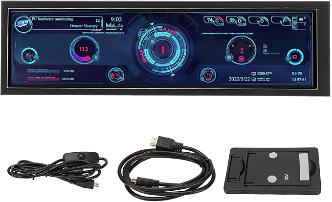 Zopsc 8.8 Inch Display 1920x480 Resolution CPU GPU SSD Data Temperature Monitor Chassis Sub Screen for RPi with Horizontal and Vertical Screen Switching 360 Degree Rotation