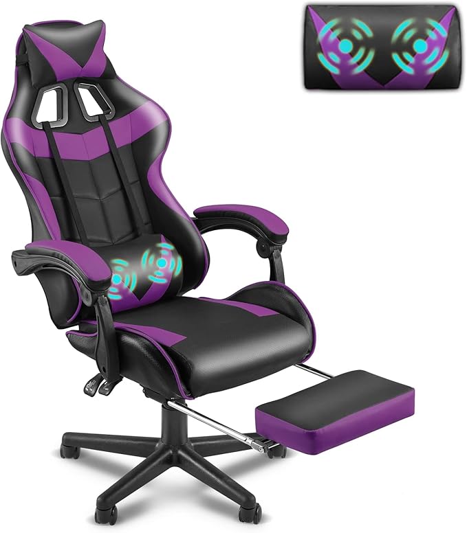 Soontrans Purple Gaming Chair with Footrest Ergonomic Gamer Chair Video Game Chairs with Adjustable Headrest Removable Lumbar Support Office Chair Game Chairs for Adults Teens(Purple)