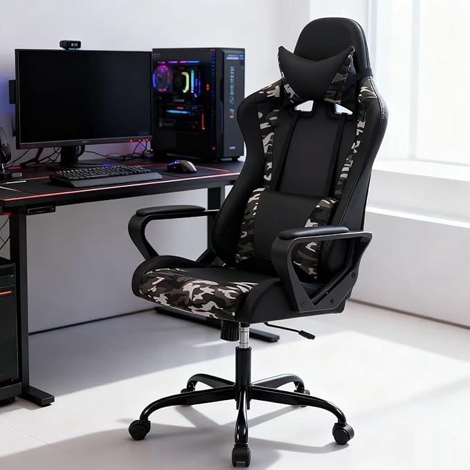 Gaming Chair Ergonomic Office Chair Desk Chair with Lumbar Support 360 Swivel &amp Rolling Computer Chair for Adults PU Leather Racing Style Supports 250lbs(Camo)