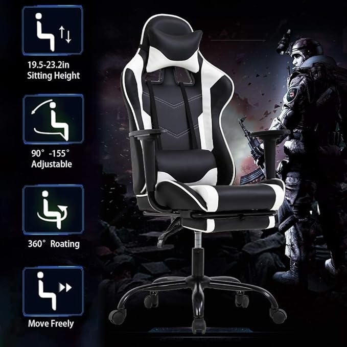 White Office Chair High Back Computer Racing Gaming Chair Ergonomic Chair