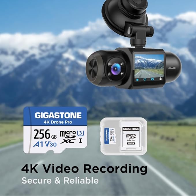 【Designed for Drone】 GIGASTONE 256GB Micro SD Card 4K Drone Pro MicroSDXC Memory Card for Security Camera DJI Drone or Action Camera 4K Video Recording UHS-I U3 A1 V30 100MB/s with Adapter.