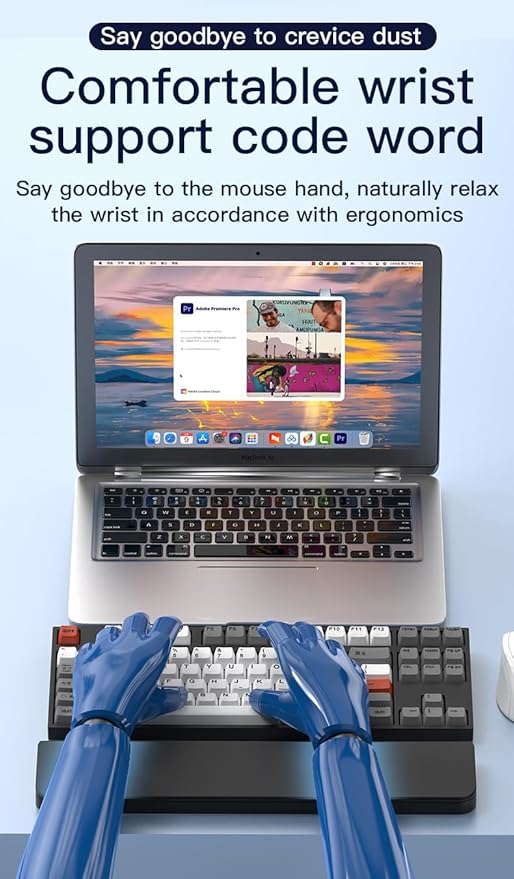 Ergonomic Keyboard Wrist Rest with 22-in-1 Cleaning Kit Non-Slip Base Springy Sponge Support for Work and Gaming BlackDeeply Cleaning for KeyboardLensCharging PortEarbudand etc.
