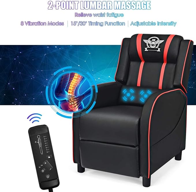 DORTALA Massage Gaming Chair for Adults Adjustable Recliner Sofa w/Footrest and Massage Function Adjustable Living Room Recliner Home Theater Seating PU Leather 330LBS Weight Capacity White