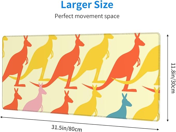 Colorful Kangaroo Green Large Mouse Pad Gaming Mat Desk Matt for Desktop Desk Pad Mat Anti-Slip XXL Big Mousepad with Stitched Edges for Computer