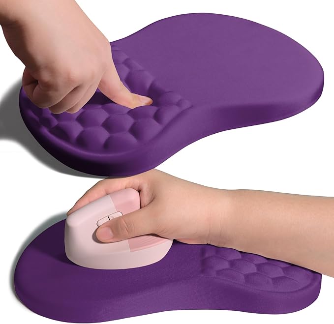 Ergonomic Joint Wrist Support Mouse Pad with Memory Foam Cushion Massage Bump Carpal Tunnel Pain Relief Mousepad Slope Design for Wrist Rest 11.8x7.9 in Dark Violet