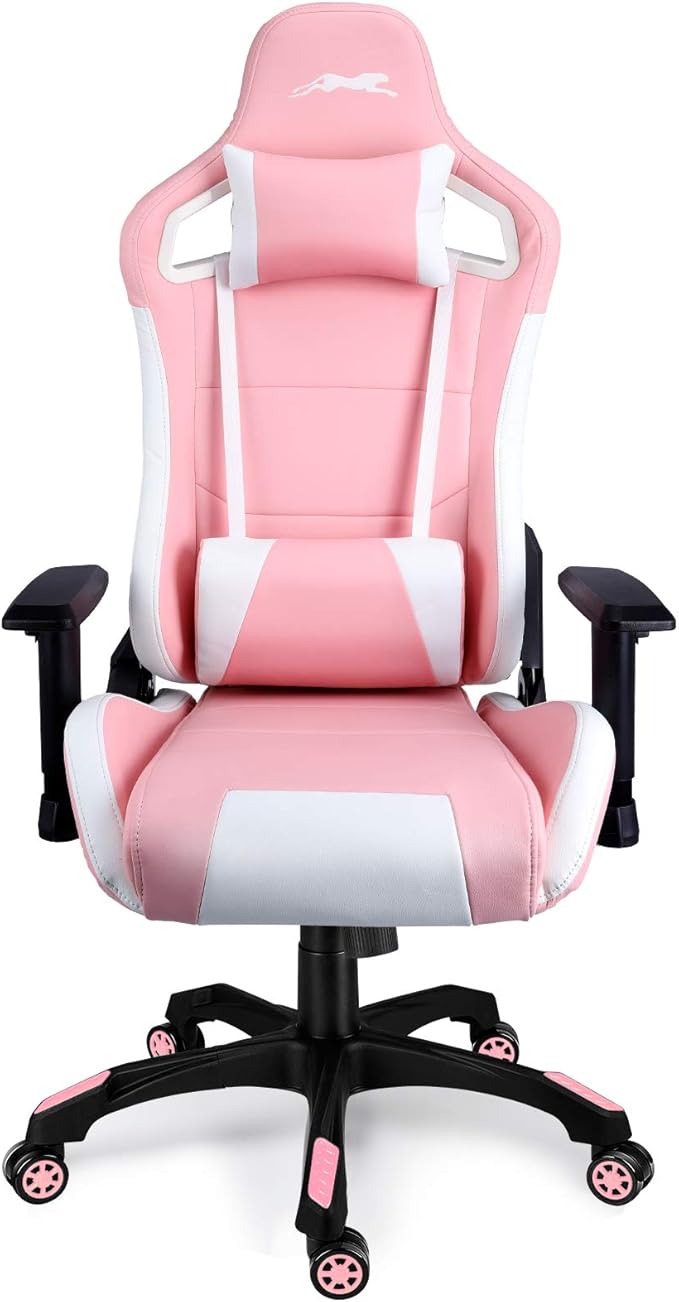 Leopard Gaming Chair High Back PU Leather Office Chair Adjustable Video Gaming Chairs Swivel Racing Chair with Adjustable Armrest (White/Pink)