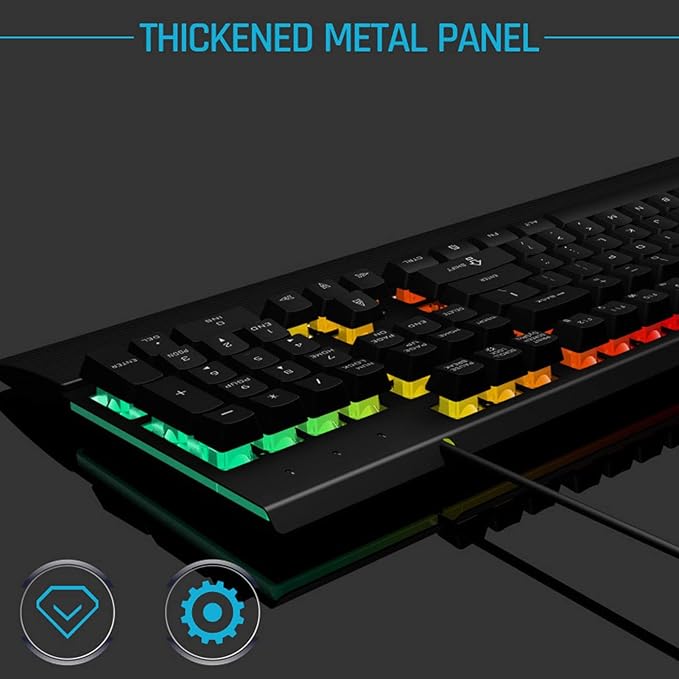 GOWENIC Mechanical Gaming Keyboard Wired RGB with Ergonomic Wrist Rest 104 Keys USB QWERTY Layout
