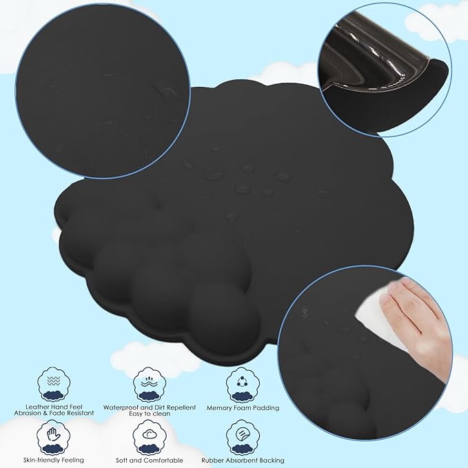 HOTTYAO Cloud Mouse Pad Wrist Support Keyboard Wrist Rest Set Ergonomic Wrist Support for Typing Pain Relief Portable for Computer Office Gaming (Black-L)