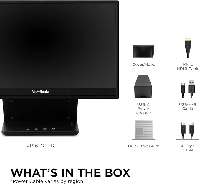 ViewSonic VP16-OLED 15.6 Portable 1080p OLED Monitor with 60W USB-C and mini-HDMI and Ergonomic Stand(Renewed)