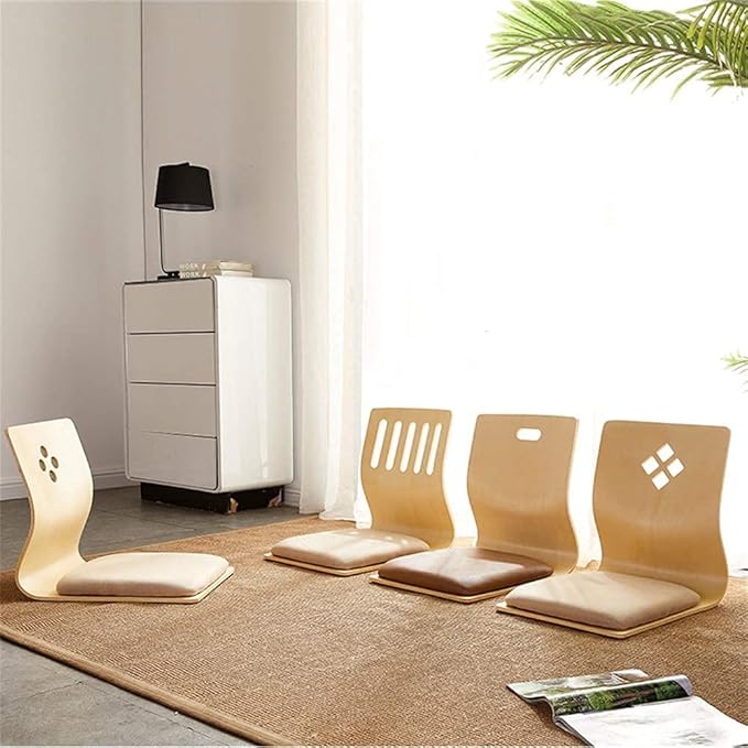 4 Tables Japanese Legless Chair Made from Plywood Seating Living Room Furniture Asian Traditional Tatami Floor Chair for Adults Kids Video-Gaming Reading Watching