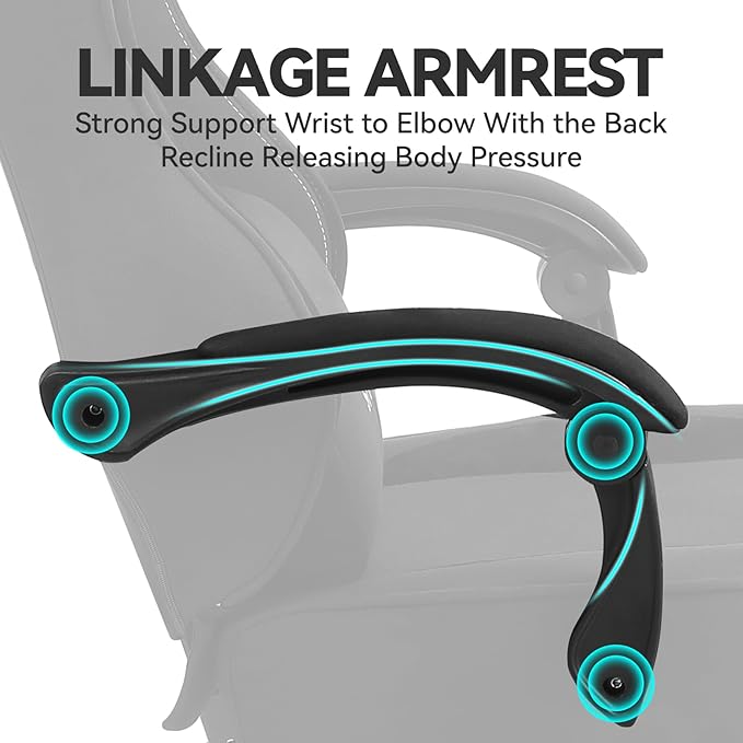 Gaming Chair Video Gaming Chairs for Adults Comfy Fabric Computer Office Chair with Pocket Spring Cushion 350lb Heavy Duty Ergonomic Gamer Chair 360° Swivel Lumbar Headrest 90-150° Recline Black