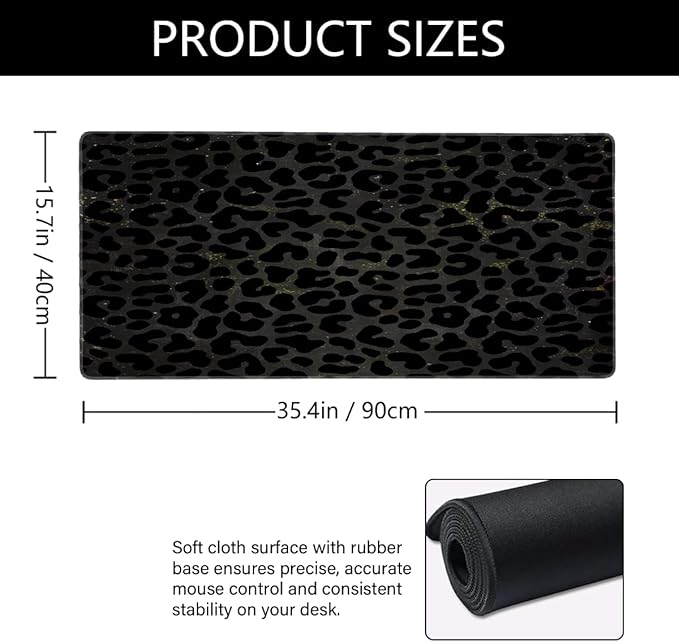 Black Galaxy Leopard Cheetah Large Mouse Pad Gaming Mousepad Desk Mat for Desktop Computer Keyboard Waterproof Mouse Mat Desk Pad with Non-Slip Base for Game School Office Home 35.4 x 15.7
