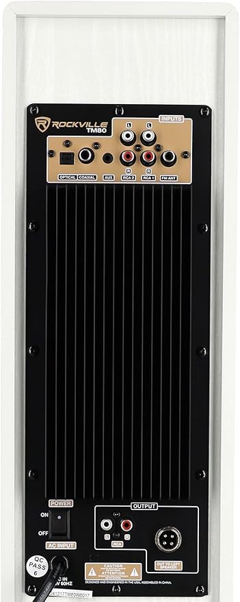 Rockville TM80W Powered Home Theater Tower Speaker System White 800W 8 Subwoofers Bluetooth USB/SD Playback FM Radio Remote Control Karaoke Ready Perfect for Home Entertainment