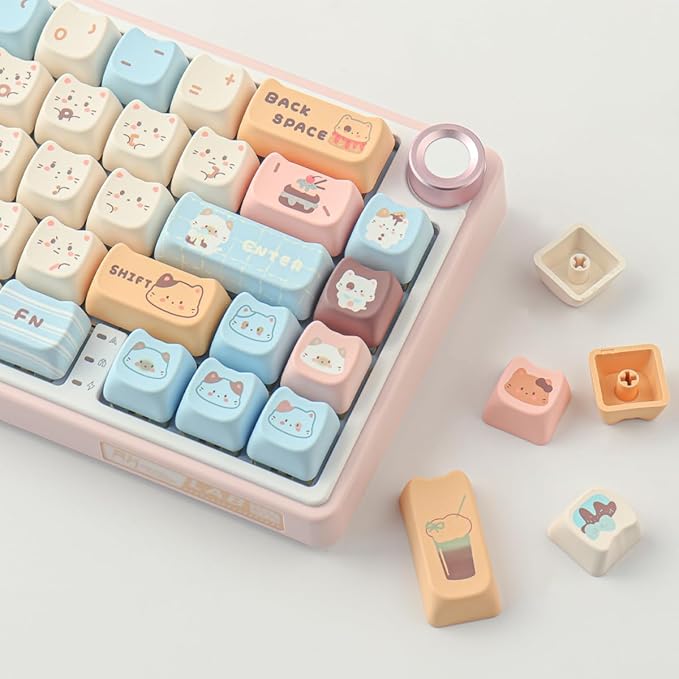 PBT Keycaps 142 Keys Cute Keycaps Dye-Sublimation Sea Salt Cat Keycap Mao Profile Custom Keycap for Cherry Gateron MX Swithes Mechanical Keyboards