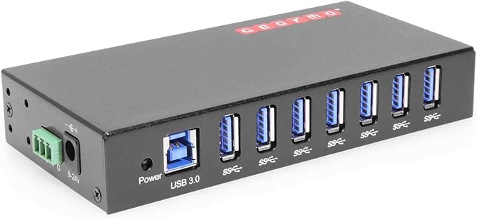 Gearmo 7 Port USB 3.0 Hub w/Surge Protection Rugged Metal Enclosure Ready to Mount on DIN Rail or Wall Compatible with Windows 7/8/10/11 MacOS &amp Linux